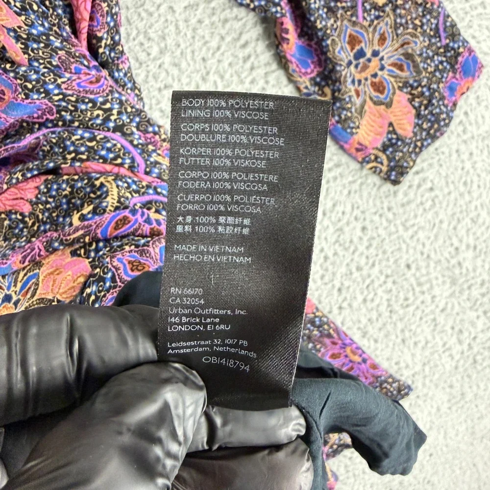 Free People Mini Dress Womens Medium Black Floral‎ Boho Wrap V-Neck OB1418794